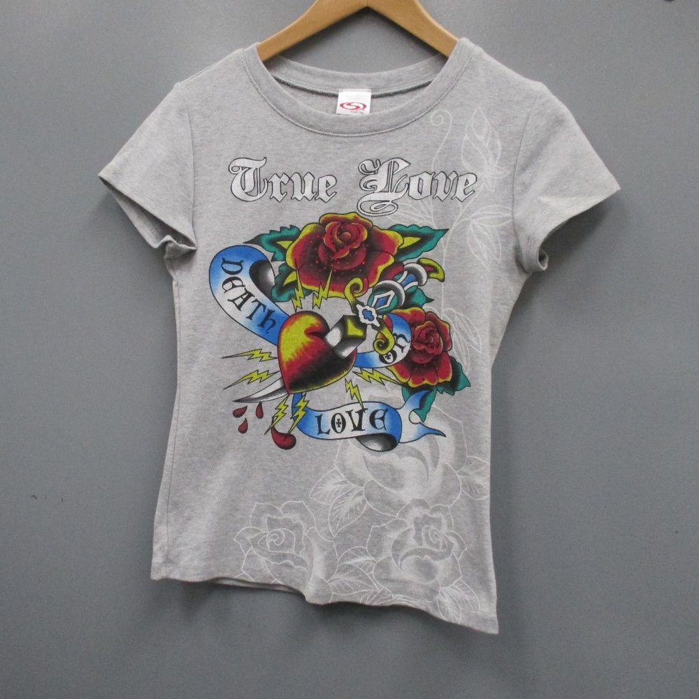 Say Me Women's Shirt Size L Gray Front Designer Work With Stones 90% Cotton Top